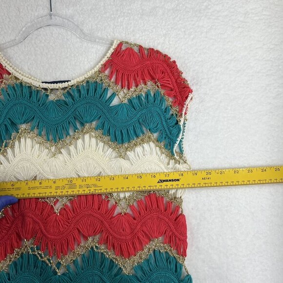 Blue Moon Womens M Multicolor Chevron Crochet Tank Top Open Knit Artsy Boho - Picture 6 of 9